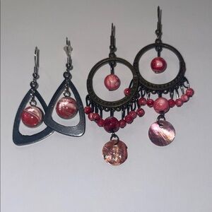 Elegant Red and Pink Earrings Set